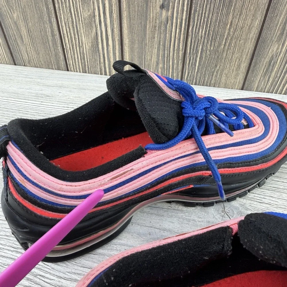 Nike Air Max 97 (GS) Low Top Sneakers Black Flash Crimson Racer Blue 7Y